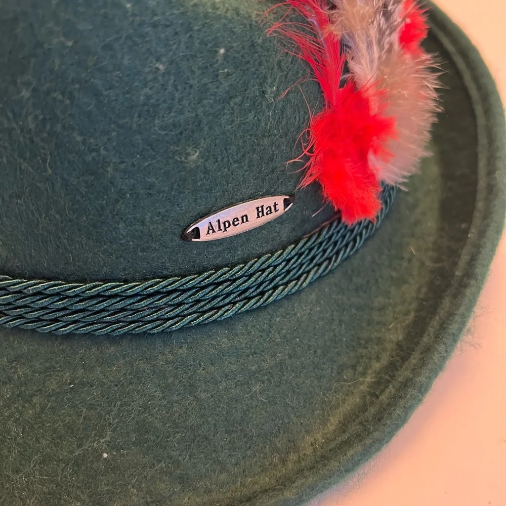 Bavarian Alpen Mens Fedora Hat With Feather‎ Green Wool